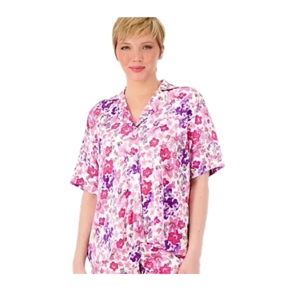 Breezies Lounge Floral Print Button Front 2X NWT
